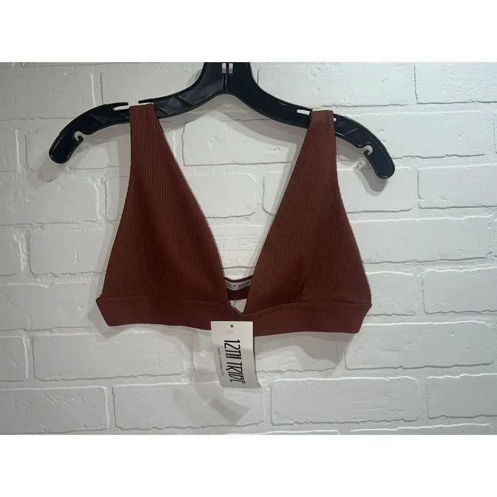 NWT! - 12TH TRIBE RIVER Rylie Rust Ribbed Bralette Tops super cute size LARGE - Picture 1 of 8